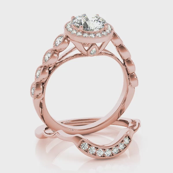 Round Diamond Halo with Marquise Bezel Band Peeka Boo Engagement Ring