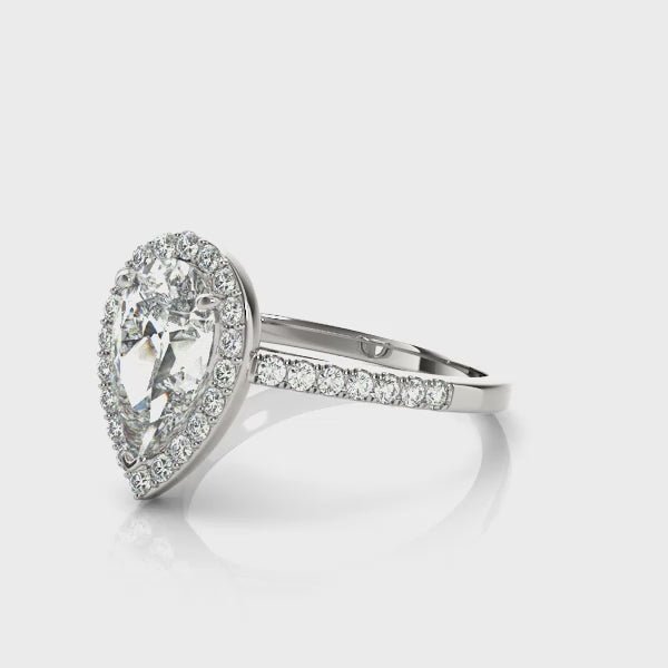 Pear Shape Halo Pavé Cathedral Engagement Ring