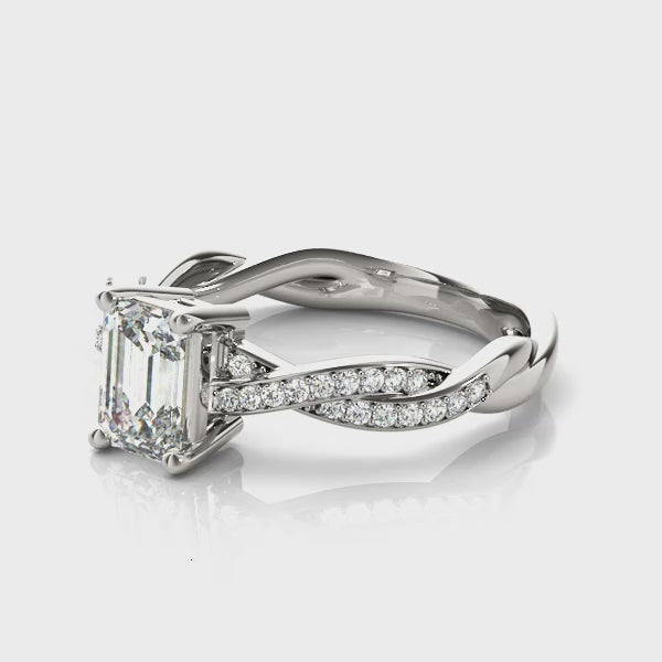 Channel Twisted Shank Emerald Cut Engagement Ring