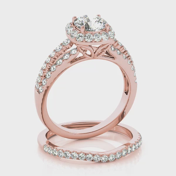 3 Rows Split Shank Butterfly Halo Round Engagement Ring