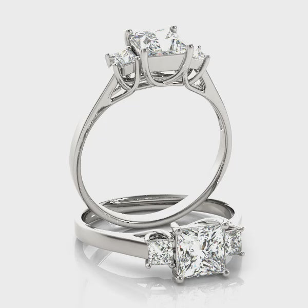 Simple Three Stones Trellis Princess Cut Engagement Ring