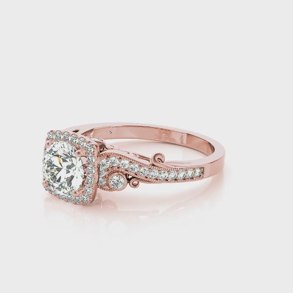 Vintage Square Halo Trellis Round Engagement Ring