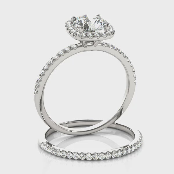 Simple Square Halo Pavé Round Engagement Ring