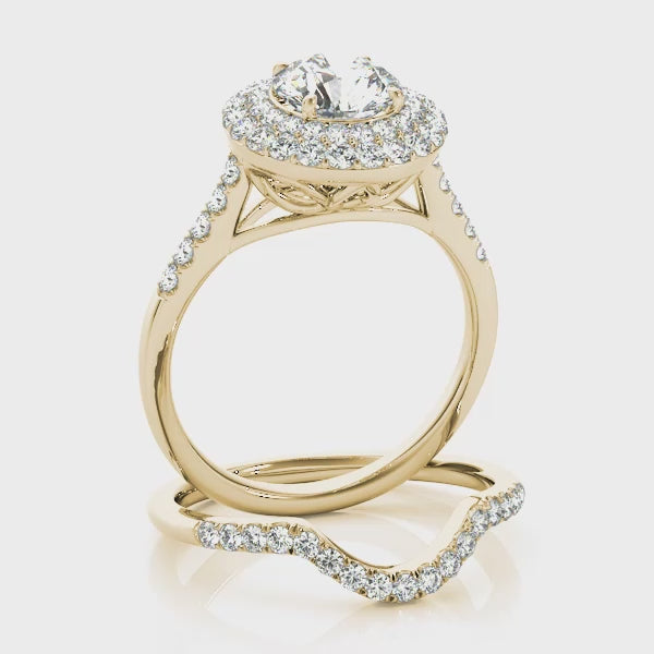 Double Cluster Tulip Cathedral Round Engagement Ring