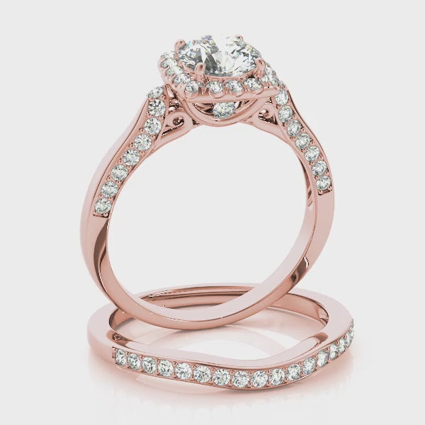 Vintage Artsy Square Halo Cathedral Round Engagement Ring