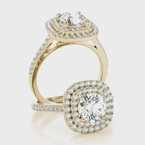 Double Square Halo Cathedral Round Engagement Ring