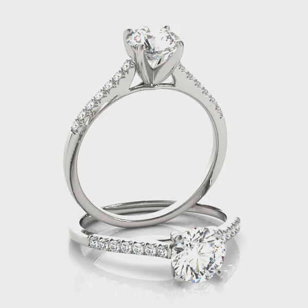 Four Prongs Pavé Cathedral Round Engagement Ring
