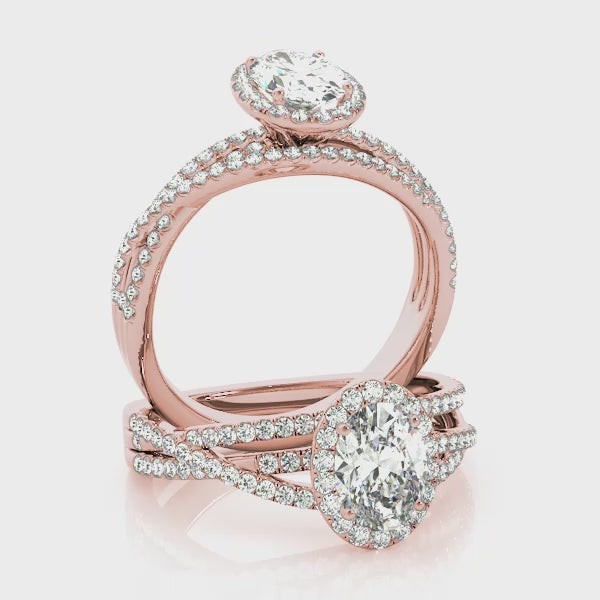 Multi Row Split Shank Oval Halo Engagement Ring