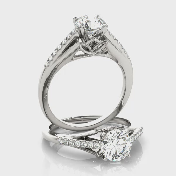 Double Tulip Pavé Cathedral Round Engagement Ring