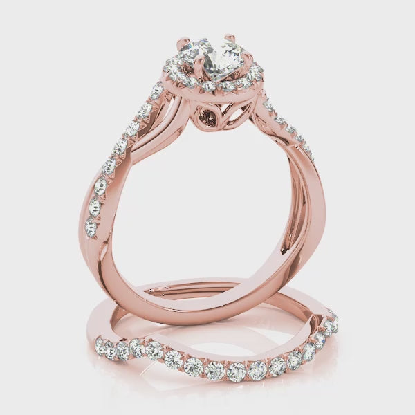 Signature Halo Pavé Twist Shank Round Engagement Ring