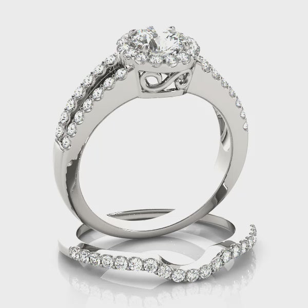 Open Split Shank Halo Round Engagement Ring