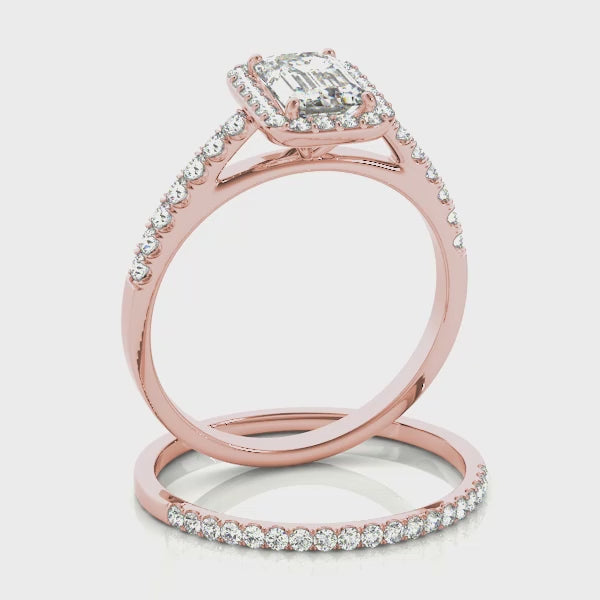 Halo Cathedral Pavé Emerald Cut Engagement Ring