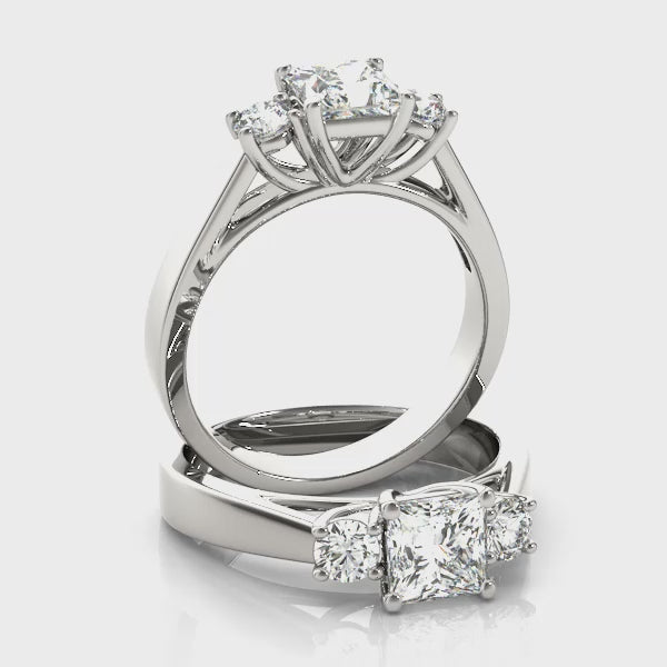 Three Stones Tapered Princess Cut Engagement Ring