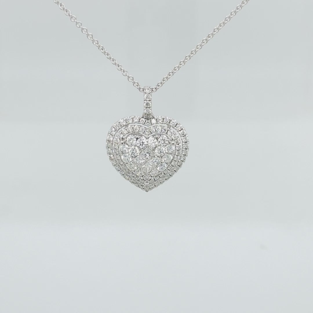 Illusion Hear Double Halo Pendant Necklace