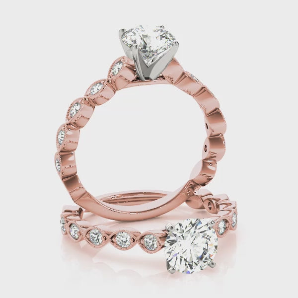 Round Diamond Centre with Milgrain Marquise Band Round Engagement Ring