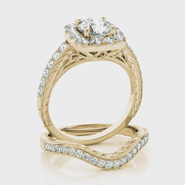 Vintage Halo Channel Set Round Engagement Ring