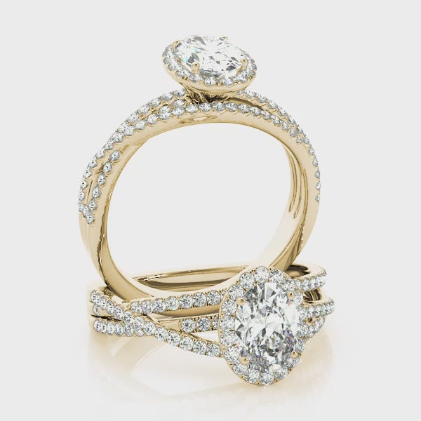 Multi Row Split Shank Oval Halo Engagement Ring
