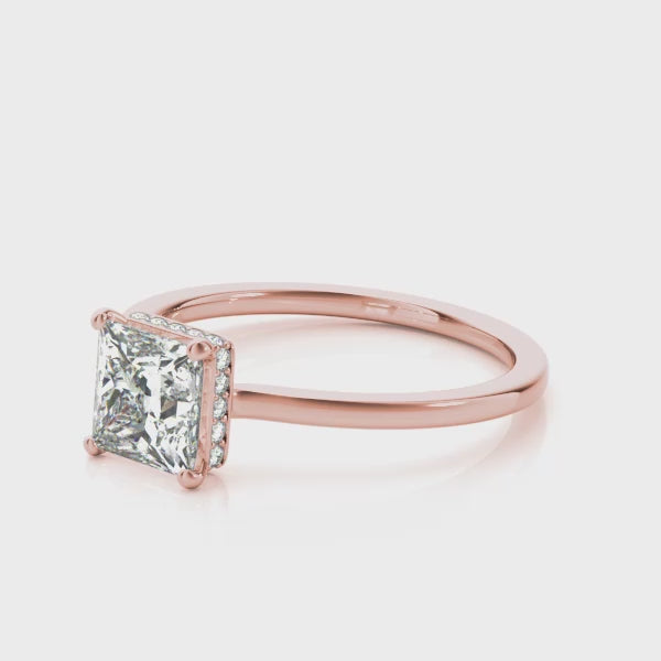 Hidden Halo Solitaire Princess Cut Engagement Ring