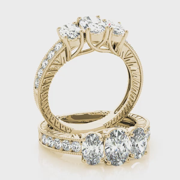 Vintage Three Stones Oval Engagement Ring