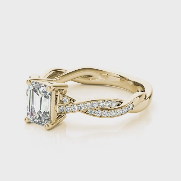 Channel Twisted Shank Emerald Cut Engagement Ring