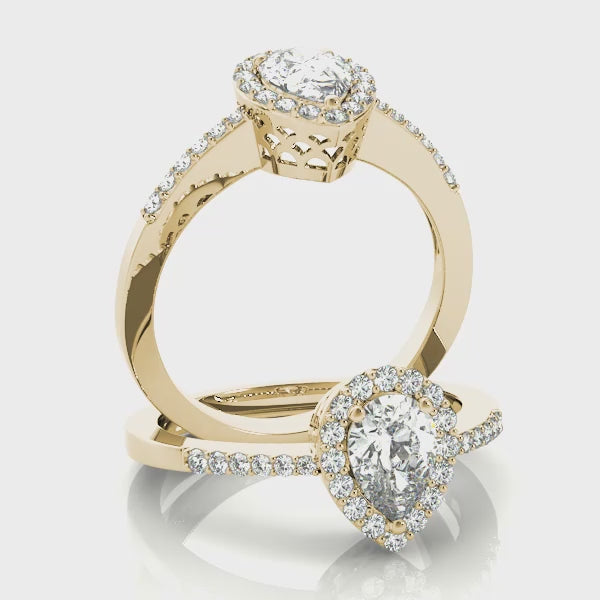 Pavé Tapered Halo Pear Shape Engagement Ring
