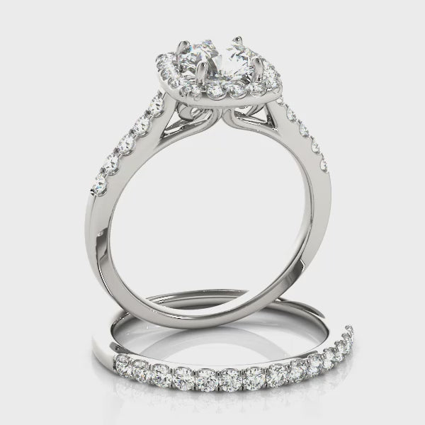 Swan Square Halo Round Engagement Ring