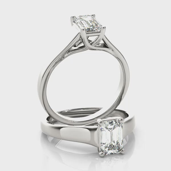 Simple Trellis Reverse Tapered Emerald Cut Engagement Ring
