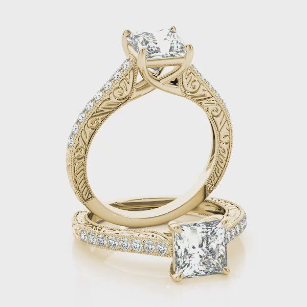 Vintage Channel Trellis Princess Cut Engagement Ring