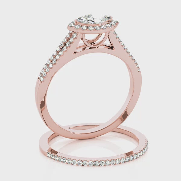 Marquise East-West Halo Split Shank Diamond Engagement Ring