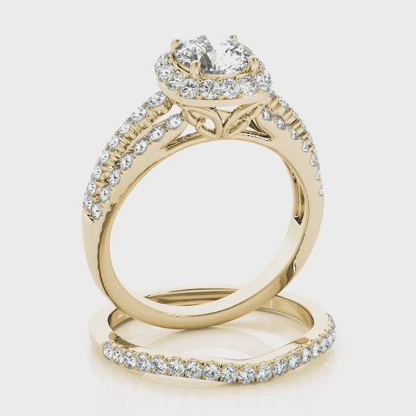 3 Rows Split Shank Butterfly Halo Round Engagement Ring