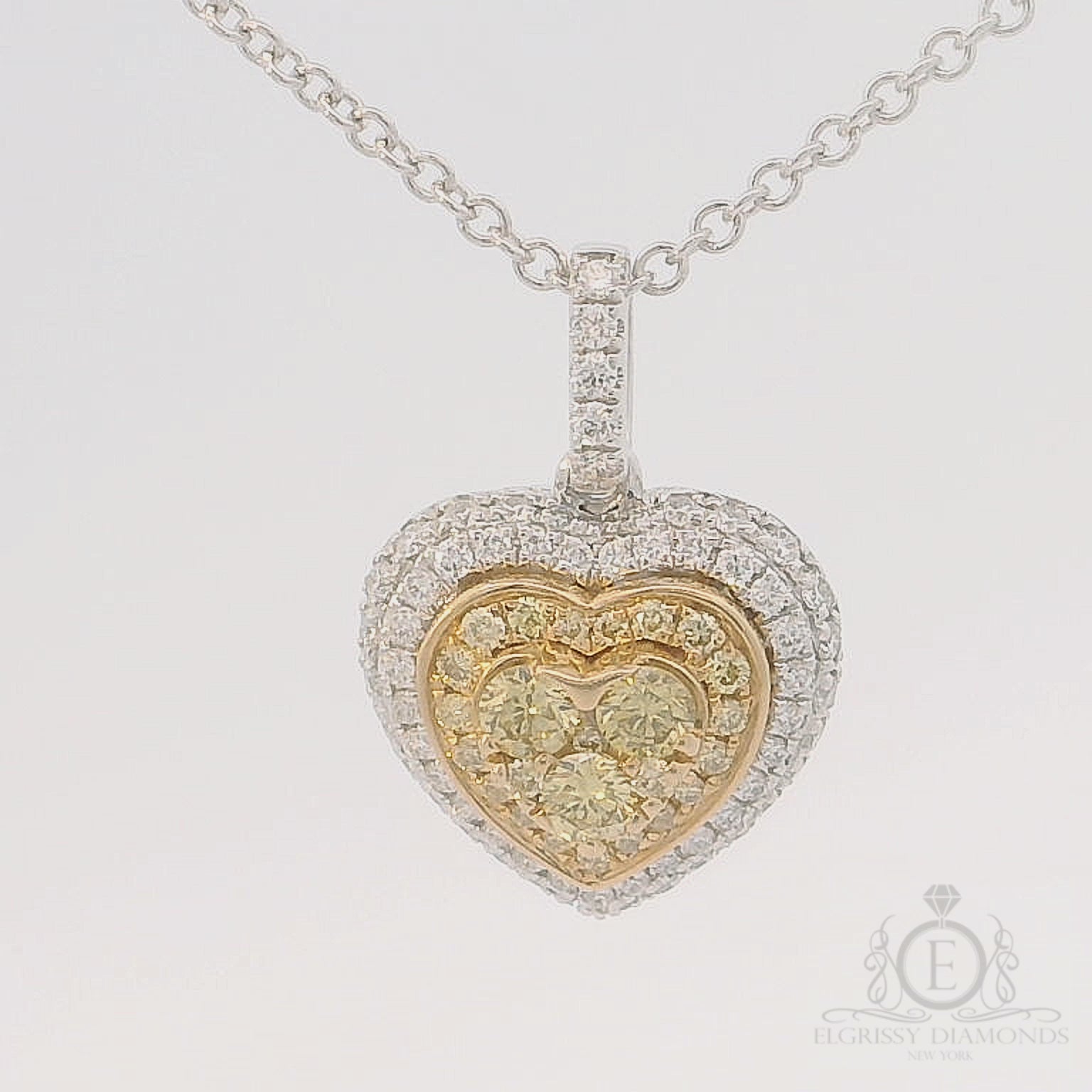 Two Tone Hear Shape Diamonds Pendant Necklace