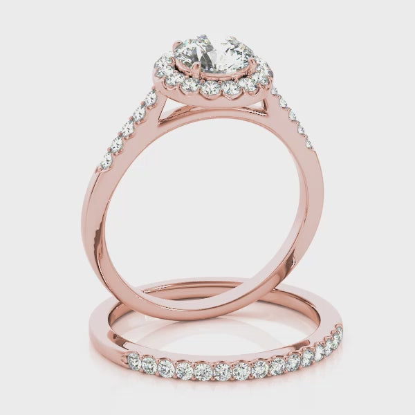 Halo Shared Prongs Pavé Round Engagement Ring