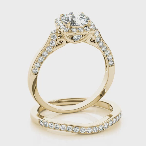 Vintage Artsy Square Halo Cathedral Round Engagement Ring