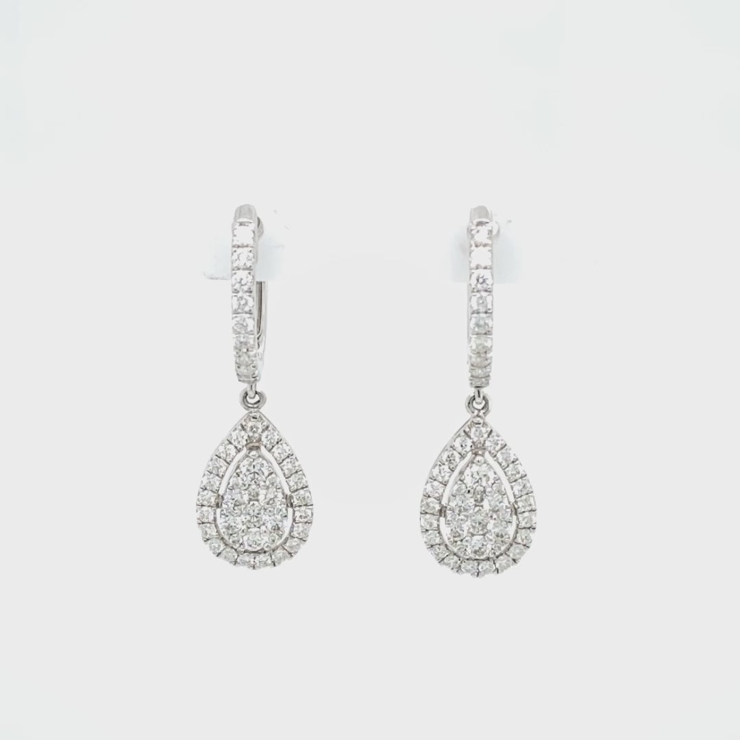 Pear Shape Diamond Float Halo Pavé Drop Earrings