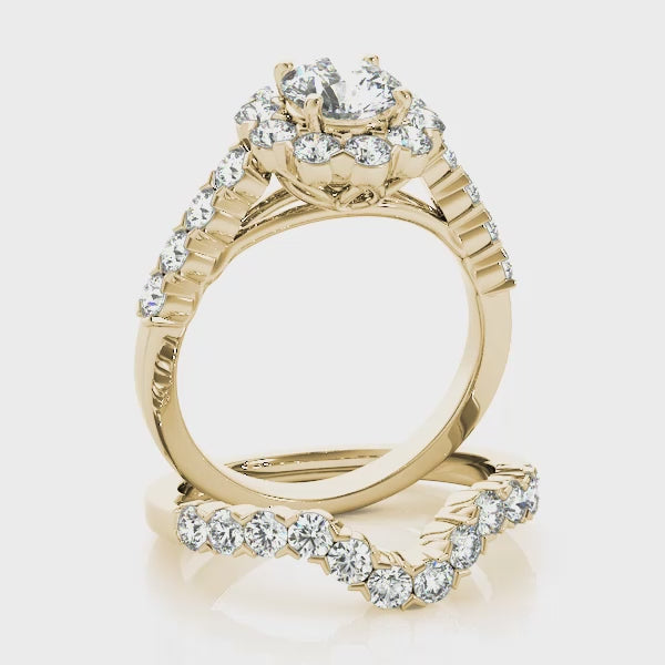 Floral Halo Single Prongs Artsy Cathedral Round Engagement Ring