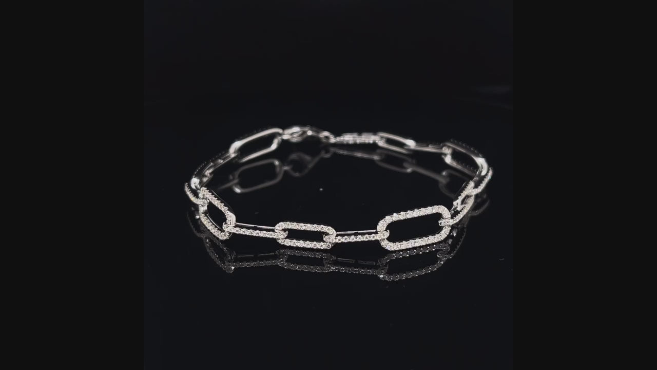 White Gold PaperClip Diamonds Bracelet for Sale
