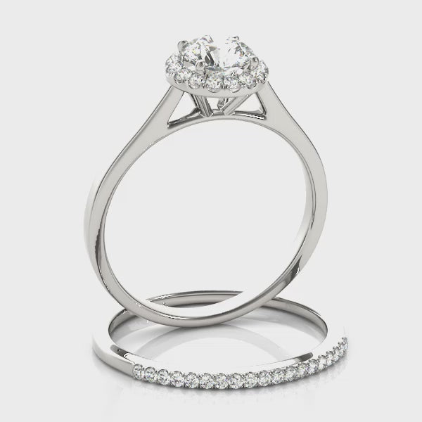 Simple Tapered Cathedral with Hidden Halo Round Engagement Ring