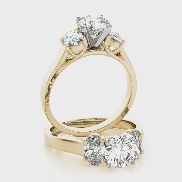 Triple Trellis with Oval side stones Round Engagement Ring