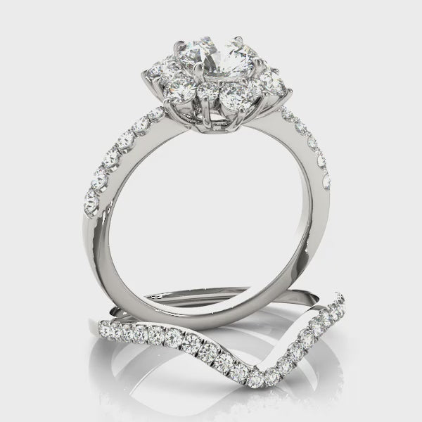 Lotus Halo Cluster Round Engagement Ring