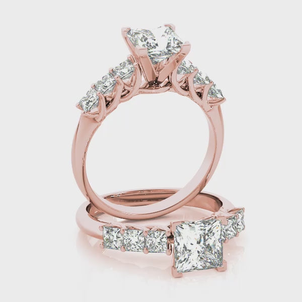 Knife Edge 7 stones Trellis Princess Cut Engagement Ring