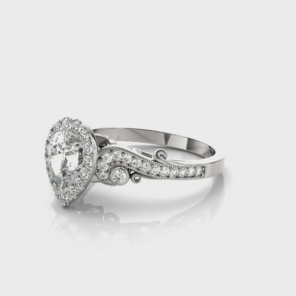 Vintage Art Deco Channel Halo Pear Shape Engagement Ring