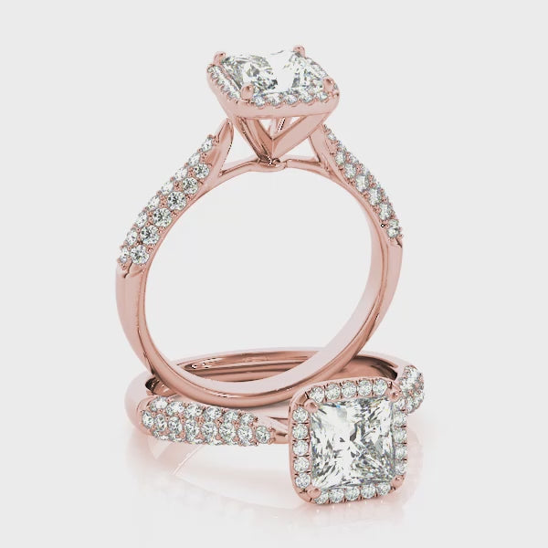 Three Rows Pavé Tapered Princess Cut Engagement Ring