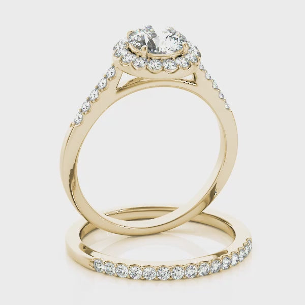 Halo Shared Prongs Pavé Round Engagement Ring