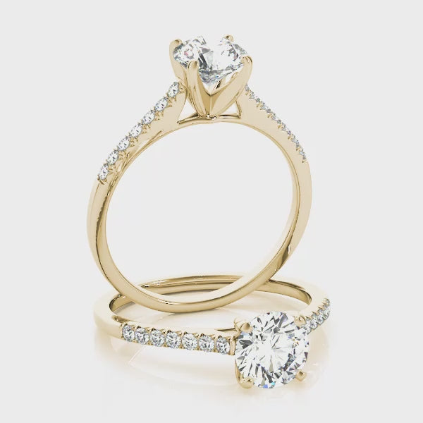 Four Prongs Pavé Cathedral Round Engagement Ring