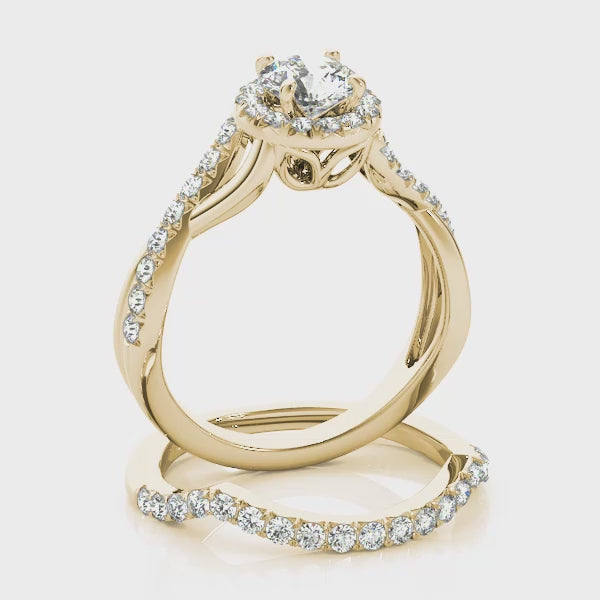 Signature Halo Pavé Twist Shank Round Engagement Ring