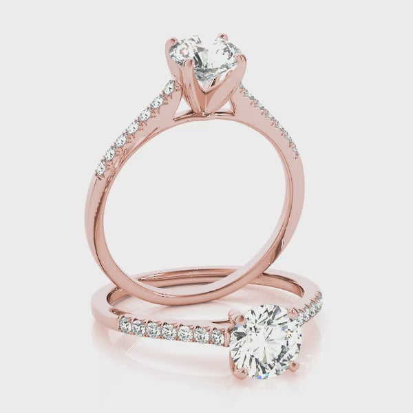 Four Prongs Pavé Cathedral Round Engagement Ring