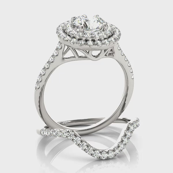 Double Halo Artsy Cathedral Round Engagement Ring