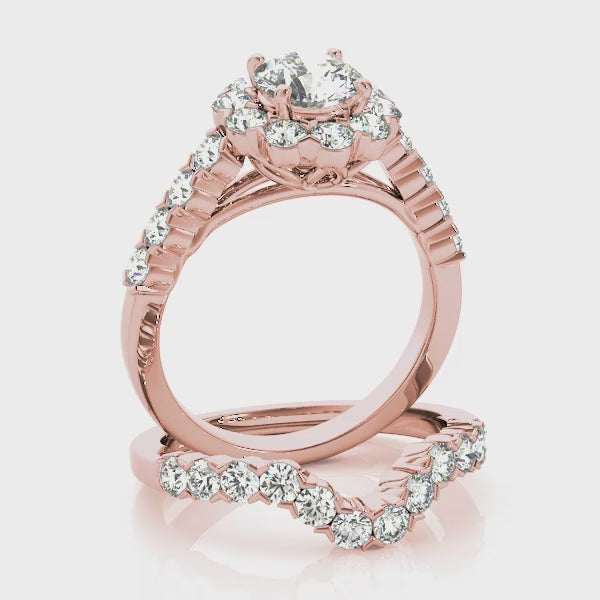 Floral Halo Single Prongs Artsy Cathedral Round Engagement Ring