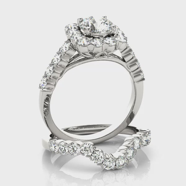 Square Halo Single Prongs Artsy Cathedral Round Engagement Ring