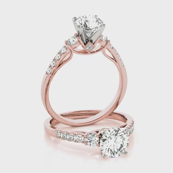 Three Stone Pavé Cathedral Peekaboo Round Engagement Ring